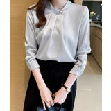 ブルーグレー | シルク風ブラウス 長袖トップス きれいめ | Miniministore