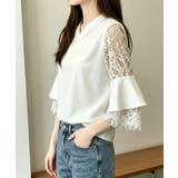 アイボリー | 花柄レースVネックブラウスフレア袖春夏服 | Miniministore