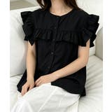 ブラック | レディースフリルブラウス 半袖シャツ夏服 | Miniministore