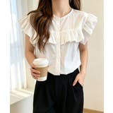 ホワイト | レディースフリルブラウス 半袖シャツ夏服 | Miniministore