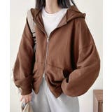 ブラウン | フーディパーカーレディース 薄手スウェットブルゾン ドロップショルダー | SUNSHINE CLOSET