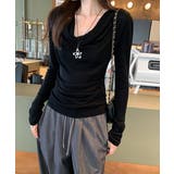 ブラック | ドレープネックTシャツ 長袖トップス春秋 | Miniministore