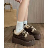 ブラウン | ダブルベルトボアムートンシューズ 厚底靴 | Miniministore