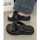 ブラック系1*オールブラック | ドット柄クロスリボン厚底サンダル美脚脚長 | Miniministore