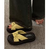 イエロー | ドット柄クロスリボン厚底サンダル美脚脚長 | Miniministore