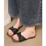 ブラック | ラフィア調 フラットサンダル レディース | Miniministore