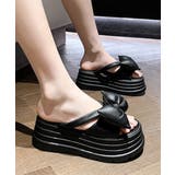 ブラック | リボンサンダル厚底夏靴 ボリュームソール | Miniministore