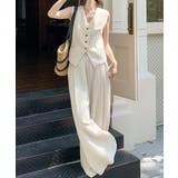 アイボリー | リネン混ベスト×ワイドパンツセットアップ | Miniministore