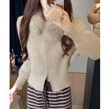 ベージュ | ファー襟ニットカーディガン ダブルジップ | Miniministore