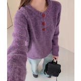 パープル | ハートボタンニットトップス ハーフボタン | SUNSHINE CLOSET