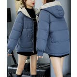 ダークブルー | 配色フード付き中綿ジャケットレディース冬 | Miniministore