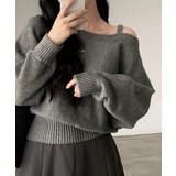 グレー | オフショルダーニットトップス肩見せ秋冬服 | Miniministore