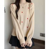 ベージュ | クルーネックハート柄ニットセーター韓国風 | SUNSHINE CLOSET