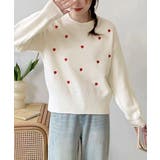 オフホワイト | クルーネックハート柄ニットセーター韓国風 | SUNSHINE CLOSET