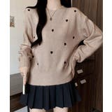 モカ | クルーネックハート柄ニットセーター韓国風 | SUNSHINE CLOSET