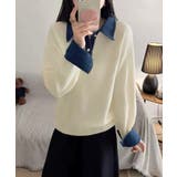 アイボリー | デニム切り替え レイヤード風ニットポロ襟 | SUNSHINE CLOSET