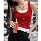 レッド | カップ付きタンクトップ重ね着風ブラトップ | Miniministore