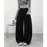ブラック | ハイウエストバレルパンツ美脚カーブパンツ | Miniministore