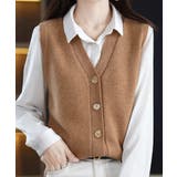 キャメル | Vネックニットベストレディースニットジレ | SUNSHINE CLOSET