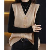 ライトベージュ | Vネックニットベストレディースニットジレ | SUNSHINE CLOSET