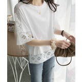 ホワイト*半袖 | レディースレーストップス 透け感袖カットソーきれいめ 体型カバー | SUNSHINE CLOSET