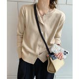 ベージュ | クルーネックニットカーディガン シンプル | Miniministore
