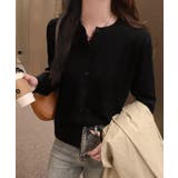 ブラック | クルーネックニットカーディガン シンプル | Miniministore