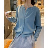 ブルー | クルーネックニットカーディガン シンプル | Miniministore