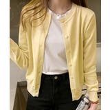 ライトイエロー | クルーネックニットカーディガン シンプル | Miniministore