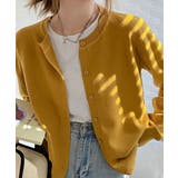 マスタード | クルーネックニットカーディガン シンプル | Miniministore