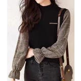 ブラック | チェック柄ドッキングニットレディース秋服 | Miniministore
