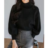 ブラック | 韓国風リブニットトップスハイネックニット | Miniministore