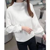 ホワイト | 韓国風リブニットトップスハイネックニット | Miniministore