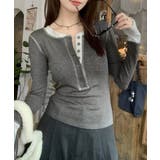 グレー | 配色ヘンリーシャツハーフボタンカットソー | SUNSHINE CLOSET