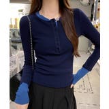 ネイビー | 配色ヘンリーシャツハーフボタンカットソー | SUNSHINE CLOSET