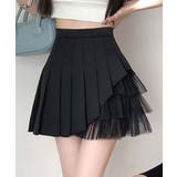 ブラック | プリーツミニスカートチュール切替スカート | Miniministore