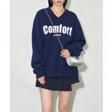 ネイビー | Vネックロゴプリント裏起毛スウェット長袖 | Miniministore