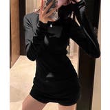 ブラック*デロン素材 | ロングTシャツ 重ね着フィットカットソー | Miniministore