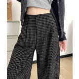 ダークグレー | チェック柄ワイドパンツハイウエスト 秋冬 | Miniministore