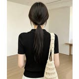 襟付き ポロニット ケーブル半袖トップス | Miniministore | 詳細画像8