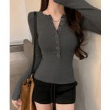 ハーフボタンカットソー長袖タイトtシャツ | Miniministore | 詳細画像13 