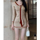 リボンタイミニワンピース配色ニットドレス | Miniministore | 詳細画像1