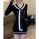 リボンタイミニワンピース配色ニットドレス | Miniministore | 詳細画像18