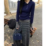 アシメ配色ボタンリブニットトップス長袖秋 | Miniministore | 詳細画像12