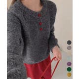 ハートボタンニットトップス ハーフボタン | Miniministore | 詳細画像1 