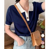 ポロニットトップス半袖ポロシャツVネック | Miniministore | 詳細画像1