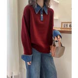 デニム切り替え レイヤード風ニットポロ襟 | Miniministore | 詳細画像14 