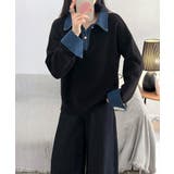 デニム切り替え レイヤード風ニットポロ襟 | Miniministore | 詳細画像7 