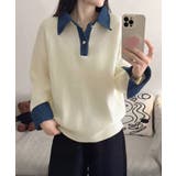 デニム切り替え レイヤード風ニットポロ襟 | Miniministore | 詳細画像8 