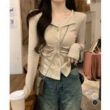 オープンカラーフロントギャザートップス | Miniministore | 詳細画像1 